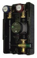 CONCEPT GRUPY POMPOWE GP-TC2 Wyposażenie grupy: termostatyczny mosiężny zawór trójdrogowy THERMO o zakresie regulacji 35-60 C, dwa mosiężne zaworu kulowe z termometrami wody zasilającej i powrotnej