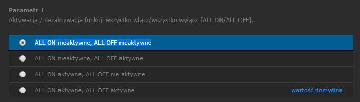 Na zakładce Zaawansowane ustawiamy konfigurację wyjść i wejść wybierając dla wszystkich pozycji stan Wyjście z klawiszami pracującymi w trybie