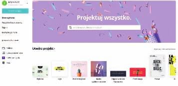 KROK 2 TABLICA PROJEKTÓW Tutaj mamy możliwość wyboru rodzaju grafiki, jaką chcemy stworzyć. Możemy wybierać z gotowych szablonów, jak np.