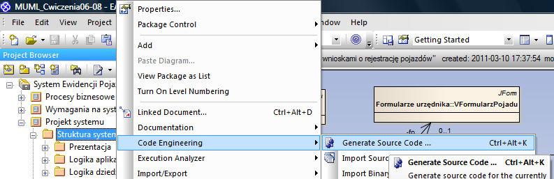Po wybraniu tej opcji, w okienku (patrz poniŝej) naleŝy ustawić opcję Auto Generate Files i wybrać katalog, w którym zostanie wygenerowany kod.