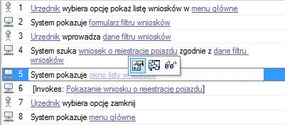 Pierwszą czynnością jest uwaŝne przeczytanie scenariuszy przypadków uŝycia. W scenariuszach naleŝy wyraźnie wyróŝnić dopełnienia zdań (rzeczowniki, grupy rzeczownikowe).