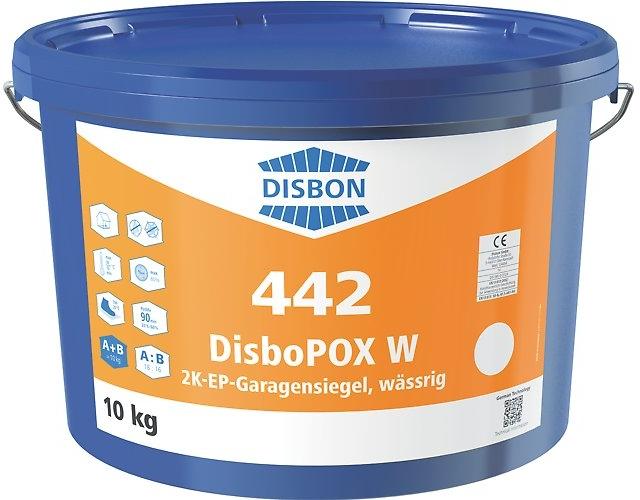 DisboPOX W 442 2K-EP-Garagensiegel Wzmocniona włóknami węglowymi, dwuskładnikowa (2K) żywica epoksydowa wodorozcieńczalna, niskoemisyjna. Do posadzek garaży, magazynów i piwnic.