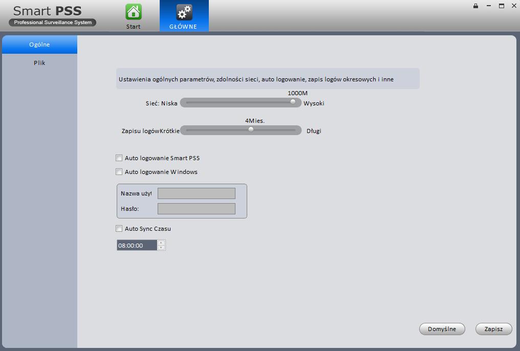 3.3.2 Ogólne Możliwość ustawienia funkcji sieciowych, czas zapisu logów, auto logowanie Smart PSS / Windows, wybór ścieżki do zdjęcia / nagrywanych plików.