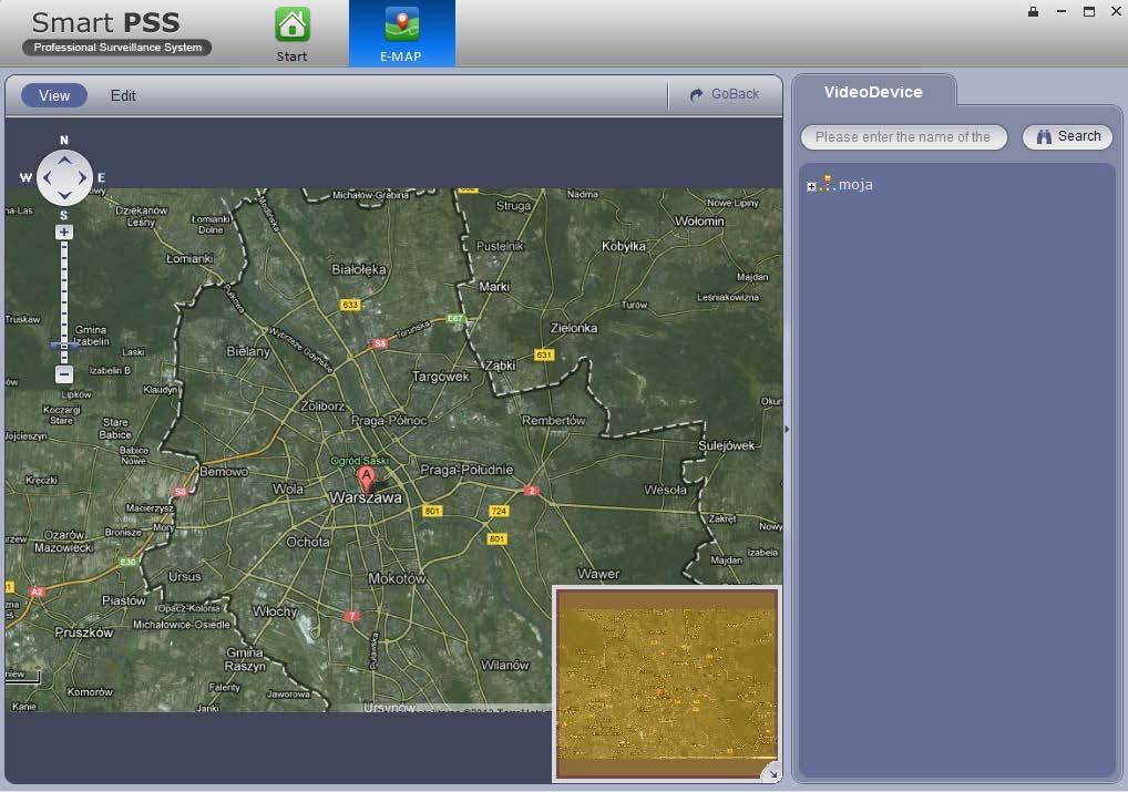 4.6 E-map (wirtualna mapa) Kliknij ikonę w głównym interfejsie, przejdziesz do interfejsu e-mapy. Możesz zobaczyć tam urządzenie na wirtualnej mapie.