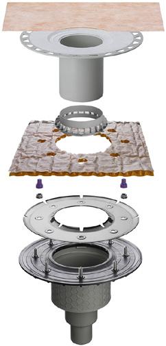 Schlüter -KERDI-DRAIN - do stosowania na zewnątrz budynków Pionowy odpływ bez syfonu brodzikowego Wpust podłogowy do konstrukcji cienkowarstwowych bez syfonu brodzikowego Wydajność odpływu: z
