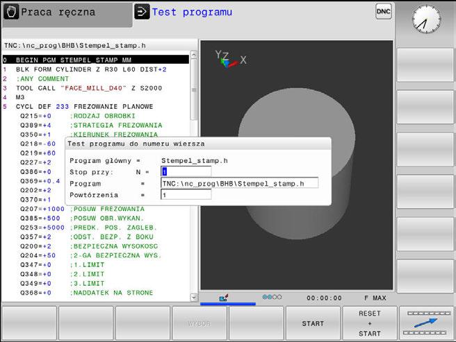 Testowanie i odpracowywanie Test programu 6 WykonanieTest programu do określonego bloku NC Przy pomocy STOP W sterowanie wykonuje Test programu tylko do bloku NC o numerze N.