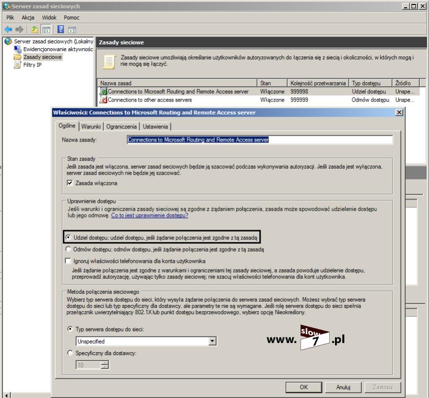 101 (Pobrane z slow7.pl) Po zainstalowaniu serwera RRAS może również nastąpić odmowa dostępu do usług sieciowych zainstalowanych/skonﬁgurowanych wcześniej czyli możemy np.