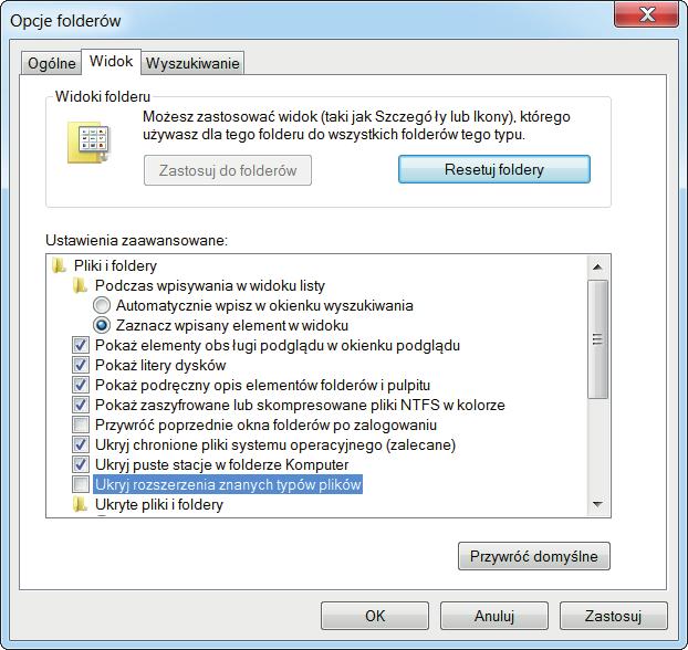 W systemie Windows Vista odpowiednikiem pozycji Opcje folderów jest Opcje folderów i opcje wyszukiwania.