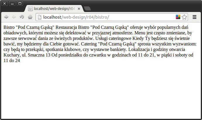 Krok 1. Zaczynamy od zawartości Co ignorują przeglądarki? Niektóre informacje zawarte w kodzie źródłowym dokumentu są ignorowane podczas wyświetlania strony. Powtarzające się spacje.