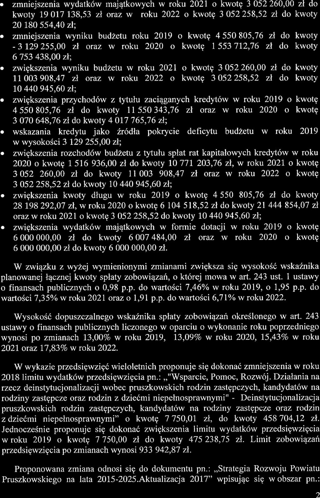 zmnijszni wydtków mjątkowych w roku 221 o kwotę 52 26, zł do kwoty 19 17 1,5 zł orz w roku 222 o ](wotę 5225,52 zł do kwoty 2 1554,4 zł; zmniąszni wyniku budżtu roku 219-129255, zł orz w roku 22 o zł