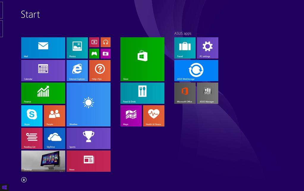 Przycisk Start W systemie Windows 8.1 dostępny jest przycisk Start, który umożliwia przełączanie między dwoma ostatnio uruchomionymi aplikacjami.