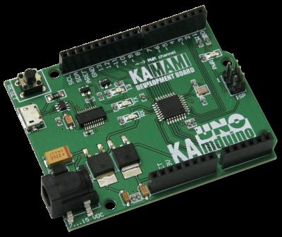 Description KAmduino UNO is a development board with functionality and sizes typically for Arduino UNO.