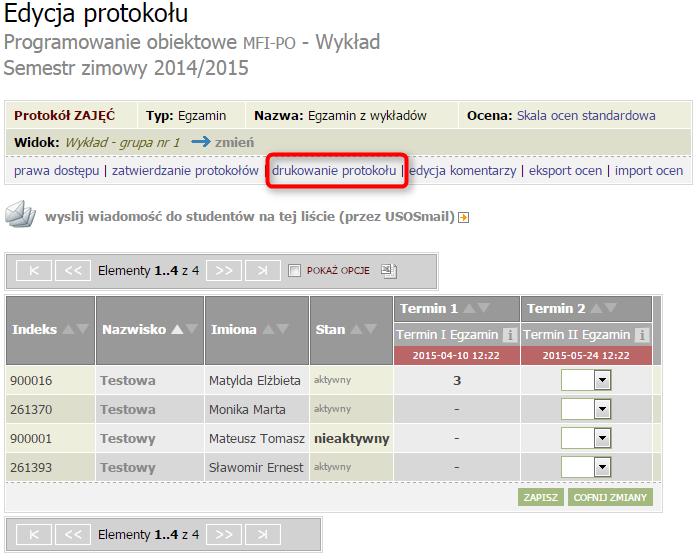 2. DRUKOWANIE KROK 1. Wybór Aby wydrukować protokół w oknie Edycja protokołu, należy wybrać opcję drukowanie protokołu (rys.