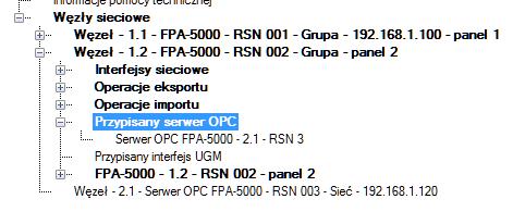 Następnie wybrać z drzewka pozycję "przypisany serwer OPC" i przypisać stworzony serwer do central. Centrale które nie posiadają przypisanego serwera OPC nie będą przesyłały zdarzeń. 3.