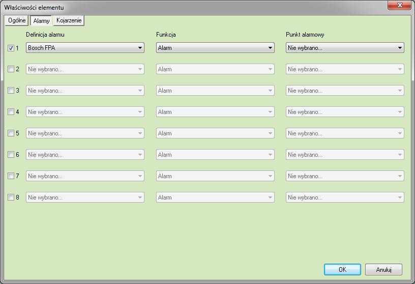 7.3.2.2. Alarmy Można załączyć do 8 alarmów i przypisać różne funkcje oraz punkty alarmowe.