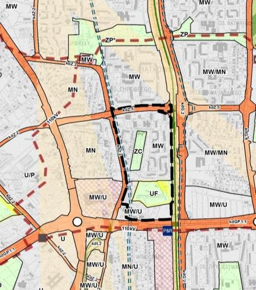 Studium uwarunkowań i kierunków zagospodarowania przestrzennego Miasta Poznania MW tereny zabudowy mieszkaniowej wielorodzinnej niskiej lub średniowysokiej MW/U tereny zabudowy mieszkaniowej