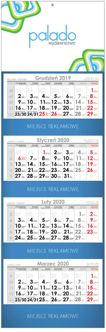Kalendarze express gotowe w 9 dni roboczych Kalendarze czterodzielne express Kalendarze czterodzielne posiadają wypukłą główkę, indywidualna grafika wykonywana jest zarówno na niej, jak i na pleckach
