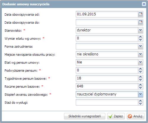 34 Materiały dla uczestnika instruktażu 5. Kliknij przycisk Składniki wynagrodzeń wyświetli się formularz Dodawanie składników wynagrodzeń. 6.