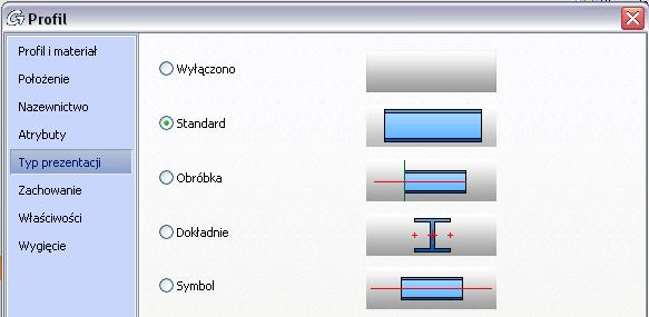Prezentacja obiektów Sposób prezentacji elementów Advance można zmienić na zakładce Typ prezentacji w oknie właściwości obiektu.