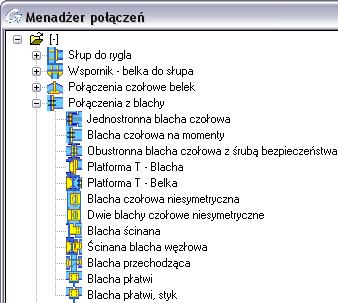 Połączenia z blachy Narzędzia z kategorii Połączenia z blachy w Menedżerze połączeń pozwalają połączyć ze sobą dwa profile.