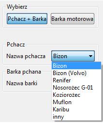 motorowa, użytkownik może wybrać z listy (rys. 3) pchacz i barkę pchaną lub barkę motorową.