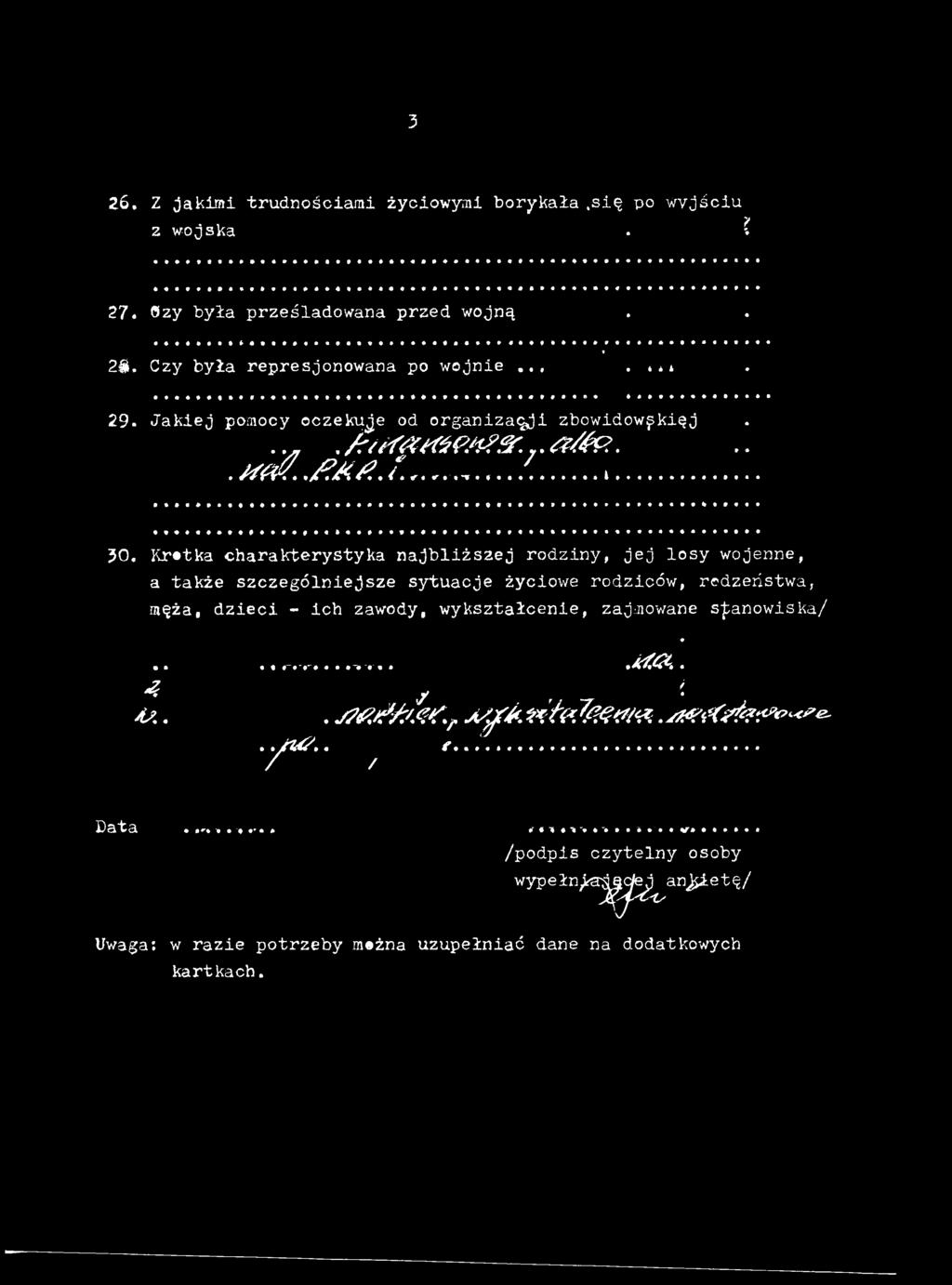 redzeristwa, męża, dzieci - ich zawody, wykształcenie, zajmowane stanowiska/.. M O. 4 j t e.