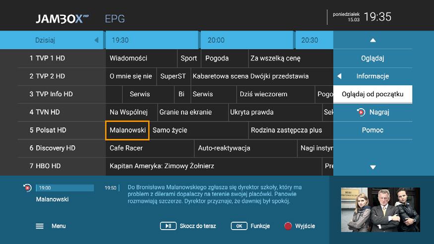 poprzez naciśnięcie przycisku PAUZA. Nagrywanie aktualnie oglądanego kanału rozpoczyna się w momencie zmienienia kanału.