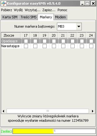Numer markera bajtowego wybór markera bajtowego, który chcemy skonfigurować. Tabeli wyświetlana jest konfiguracja aktualnie wybranego markera bajtowego.