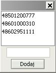 W oknie tym możemy dodawać nowe numery centrów SMS, a także po wciśnięciu prawego przycisku na danym numerze możemy go usunąć.