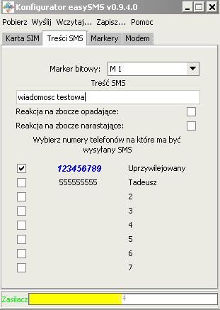 Pozostałe numery lista siedmiu numerów telefonów i ich opisów, na które mogą być wysyłane wiadomości ustawiane w zakładce Treści SMS. 3.