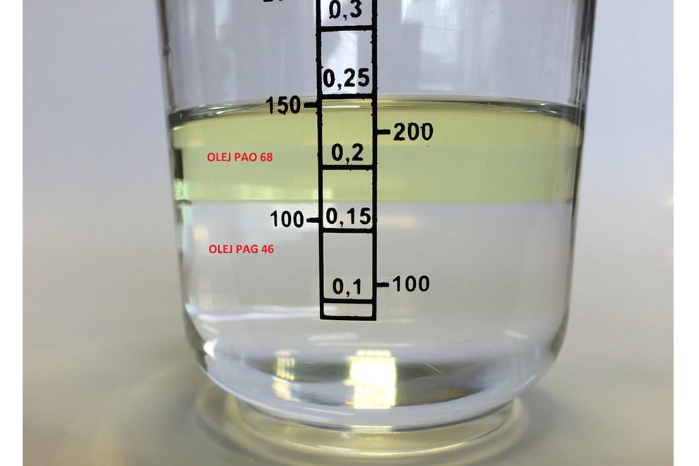 Olej produkowany na innej bazie chemicznej niż olej PAG w większości przypadków nie będzie tworzył trwałej