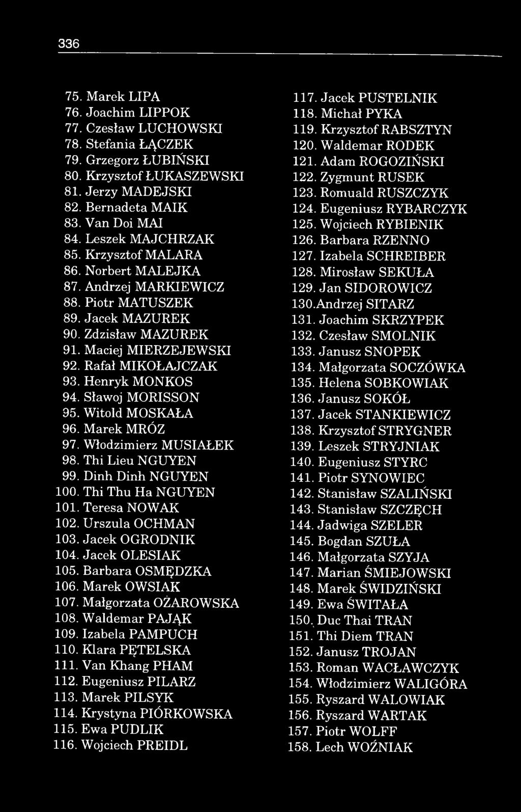 Maciej M IE R ZEJEW SKI 92. Rafał M IK O ŁA JC Z A K 93. H enryk M ONKOS 94. Sławoj M ORISSON 95. W itold M O SKAŁA 96. M arek MRÓZ 97. W łodzim ierz M U S IA ŁE K 98. T h i Lieu N G U YEN 99.