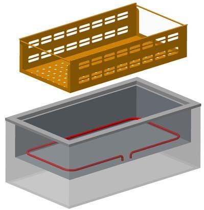 platforma - zawieszona na krawędzi wanny - w komplecie sprężyny ze stali nierdzewnej pomocne przy unieruchomieniu wygrzewanych próbek platformy A 8 / 50 A 8 / 100 A 8 / 150