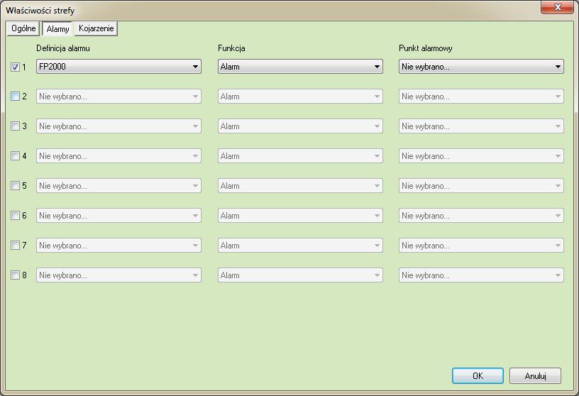 5.3.2.2 Alarmy Można załączyć do 8 alarmów i przypisać różne funkcje oraz punkty alarmowe.