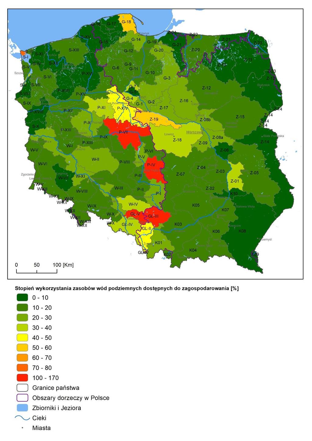 Mapa 5 Stopień wykorzystania zasobów dyspozycyjnych wód