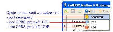 Możliwe sposoby połączenia z urządzeniem Po wciśnięciu w/w przycisku rozwinie się lista możliwych połaczeń z urządzeniem.