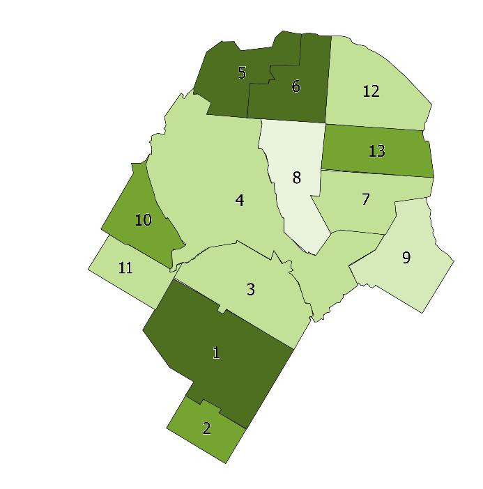 Lokalny Program Rewitalizacji dla Gminy Jastrząb na lata 2016-2023 Wobec powyższych informacji przeprowadzono analizę dotyczącą gęstości zabudowy w poszczególnych sołectwach gminy.