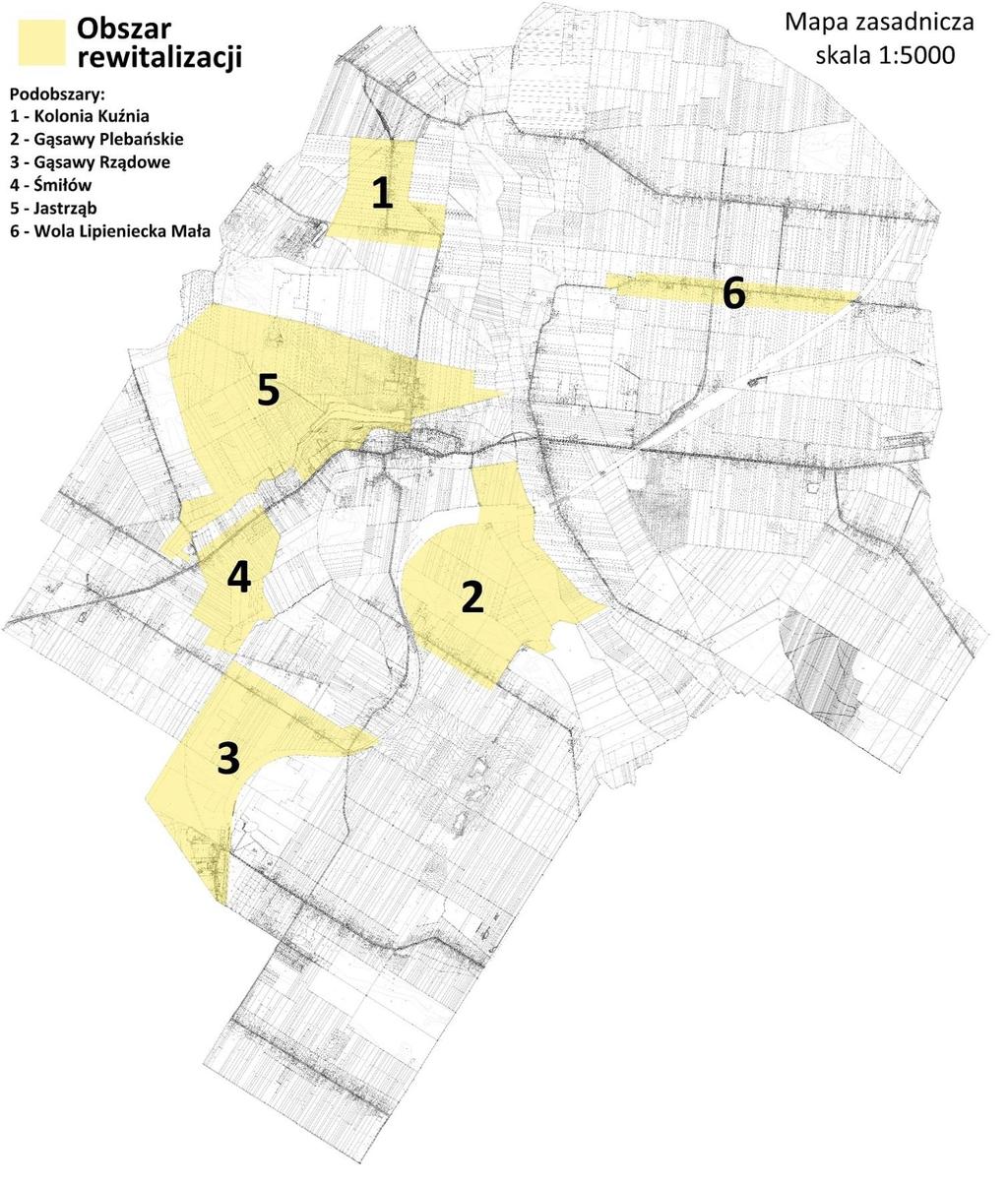 Lokalny Program Rewitalizacji dla Gminy Jastrząb na lata 2016-2023 Mapa 2. Obszar rewitalizacji.