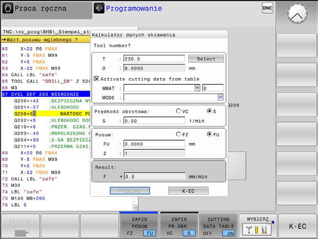 6 Pomoce przy programowaniu Kalkulator danych skrawania 6.