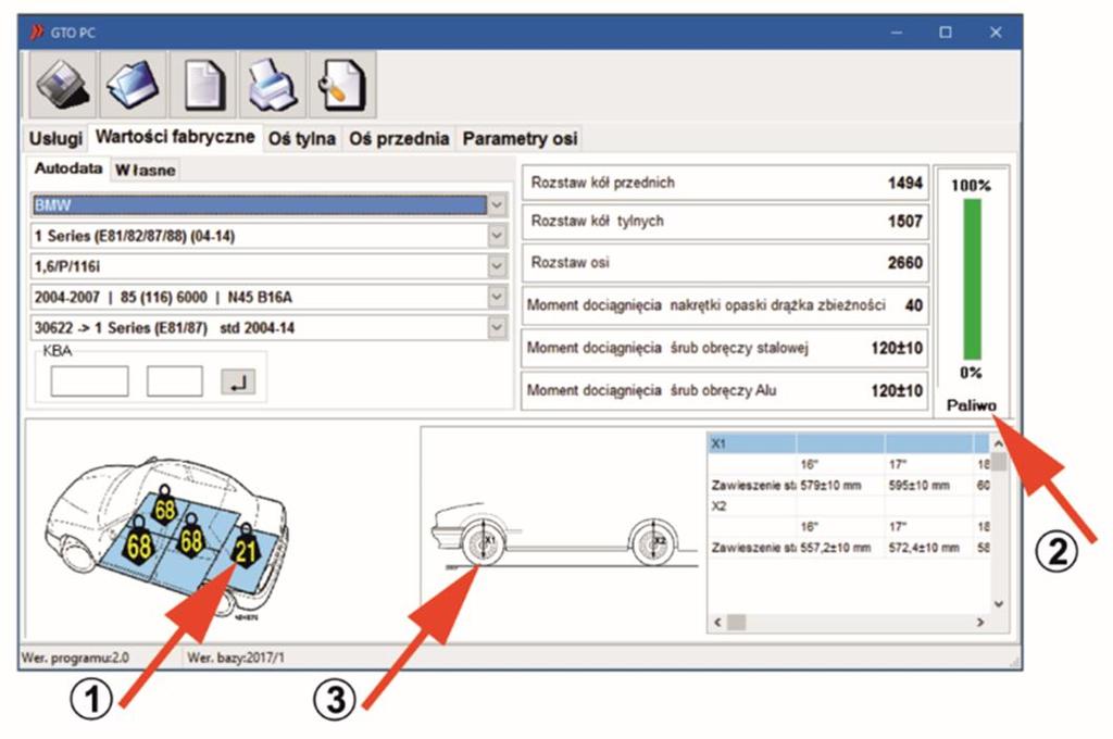 PROGRAM POMIAROWY GTO PC Ekran programu zawiera szczegółowe warunki przygotowania pojazdu do