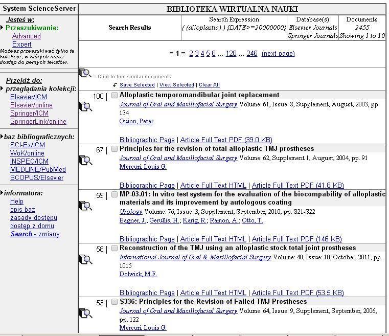 WBN Elsevier, Springer Dostępne artykuły można