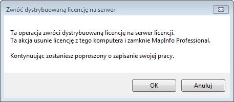 Licencje i aktywacja MapInfo Pro Jeśli program nie połączy się z serwerem licencji, nie rozpozna numeru seryjnego, kodu aktywacyjnego lub numeru portu, pojawi się komunikat błędu.