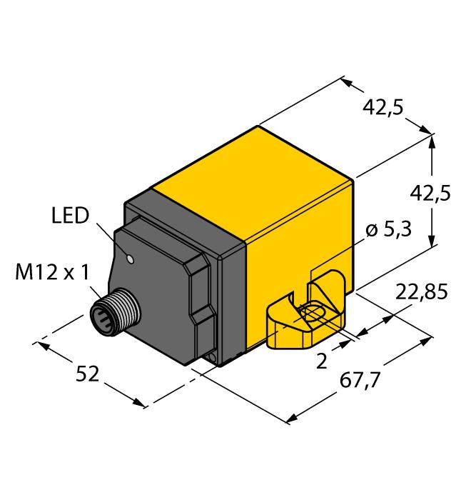 Prostopadłościenny, tworzywo sztuczne, PA12-GF30 Złącze męskie M12 x 1 Wskazanie stanu za pomocą diod LED Funkcje filtra parametryzacji dla różnych aplikacji Parametryzacja za pomocą pinu uczącego