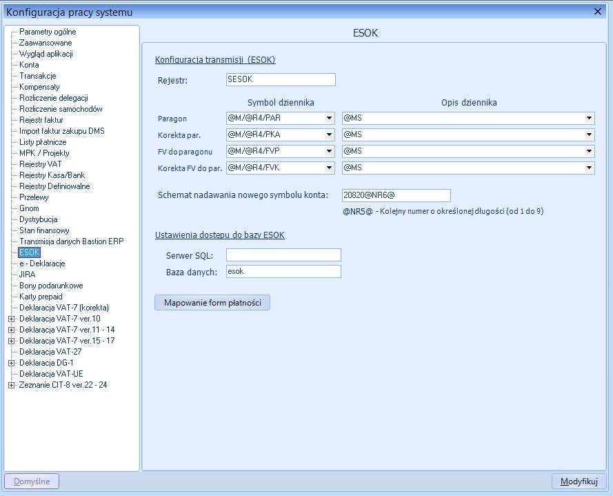 Konfiguracja importu w System -> Konfiguracja -> Konfiguracja systemu -> ESOK.