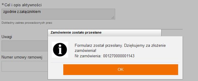 Za pomocą przycisku dodaj załącznik można dodać załącznik (szkic, mapa trasy Kanalizacji Kablowej, skan podpisanej obustronnie umowy).