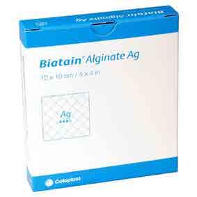 UNIEPRZYJEMNEGO ZAPACH Biatain Alginate Ag Bardzo chłonny opatrunek alginianowy zawierający specjalny kompleks srebra (fosforan srebrowo-sodowo-wodorowo- -cyrkonowy), idealny do wypełniania