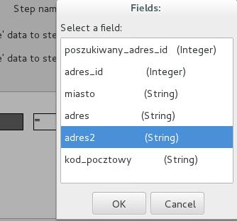 h) Umieść na diagramie transformacji element Filter rows z katalogu Flow i połącz go z komponentem Wczytaj adres z shop1.