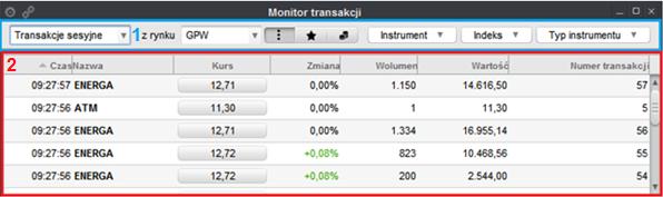 OTWIERANIE OKNA Podstawowym sposobem otwarcia okna jest wybór narzędzia z Menu głównego aplikacji zgodnie z Rys. 134. (Menu > Narzędzia > Monitor transakcji > Transakcje sesyjne).