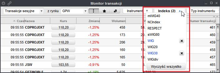 instrumentach oznaczonych odpowiednio w tabeli notowań jako instrumenty obserwowane lub zapisanych na wskazanym rachunku inwestycyjnym. 3.1.4.