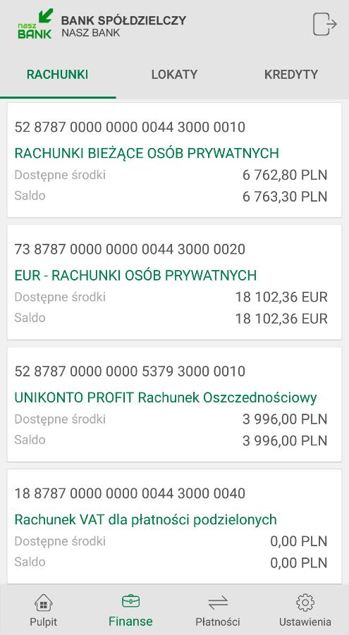 3.1. Rachunki W zakładce Rachunki wyświetla się lista posiadanych rachunków oraz dane tj.